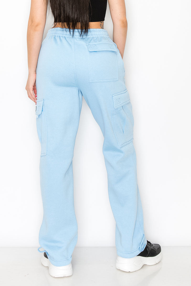 UNISEX FLEECE HEAVYWEIGHT CARGO SWEATPANTS - Sky Blue