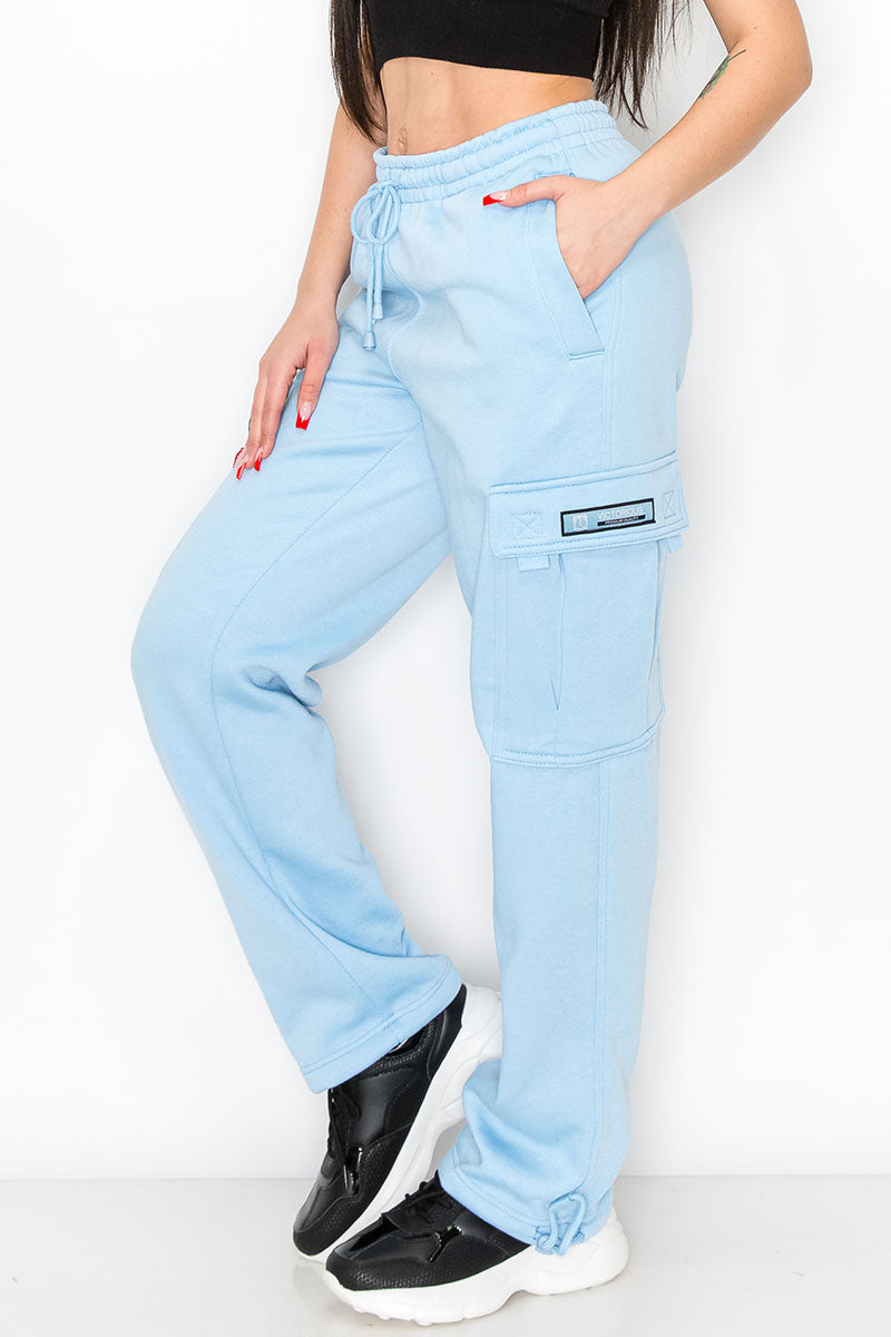 UNISEX FLEECE HEAVYWEIGHT CARGO SWEATPANTS - Sky Blue