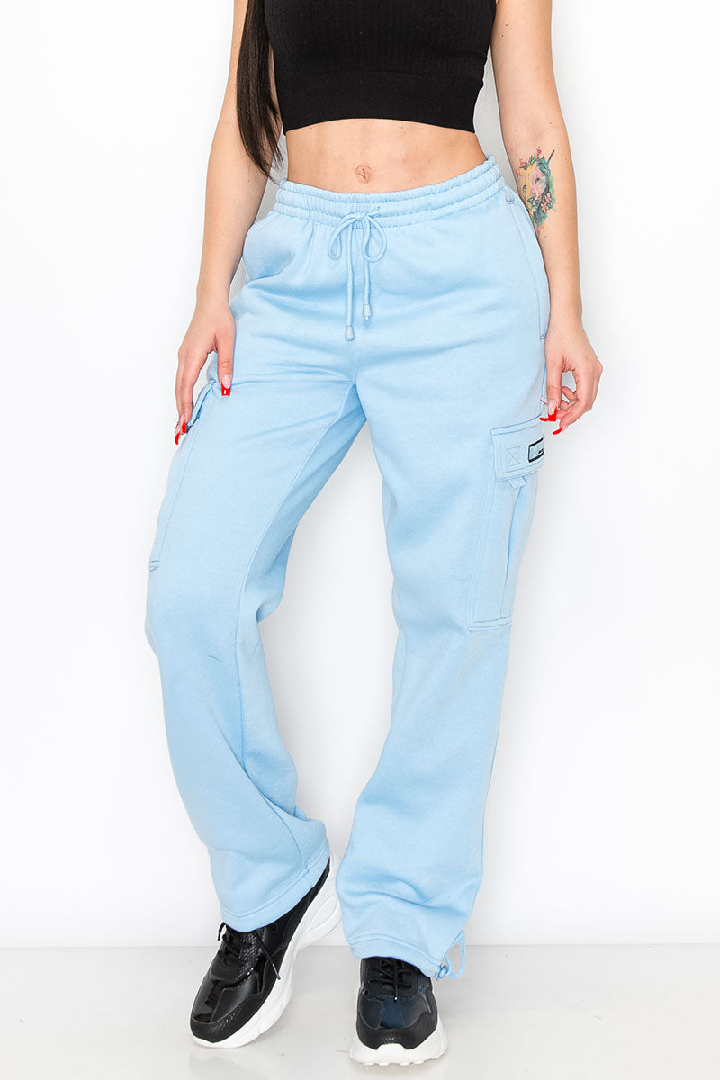 UNISEX FLEECE HEAVYWEIGHT CARGO SWEATPANTS - Sky Blue