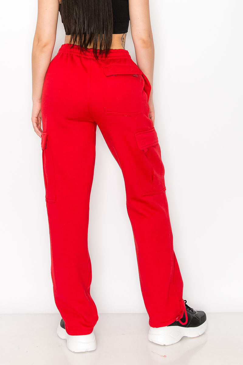 UNISEX FLEECE HEAVYWEIGHT CARGO SWEATPANTS - Red