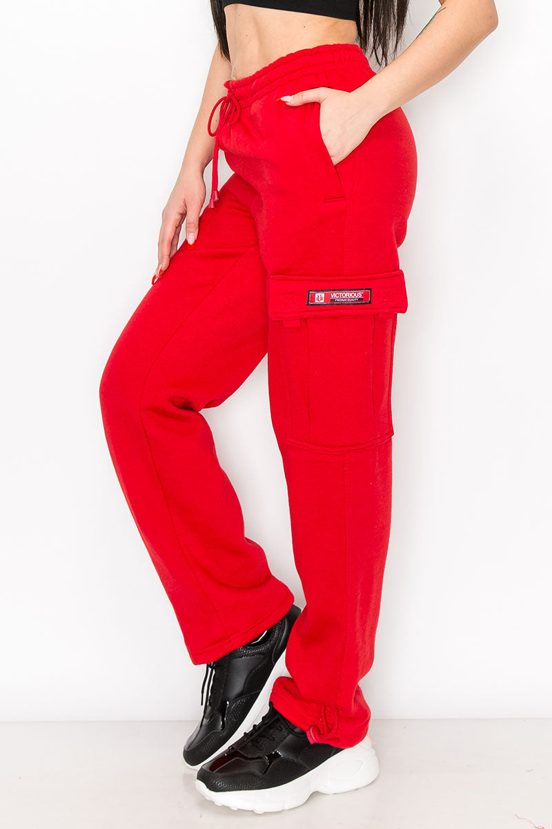 UNISEX FLEECE HEAVYWEIGHT CARGO SWEATPANTS - Red