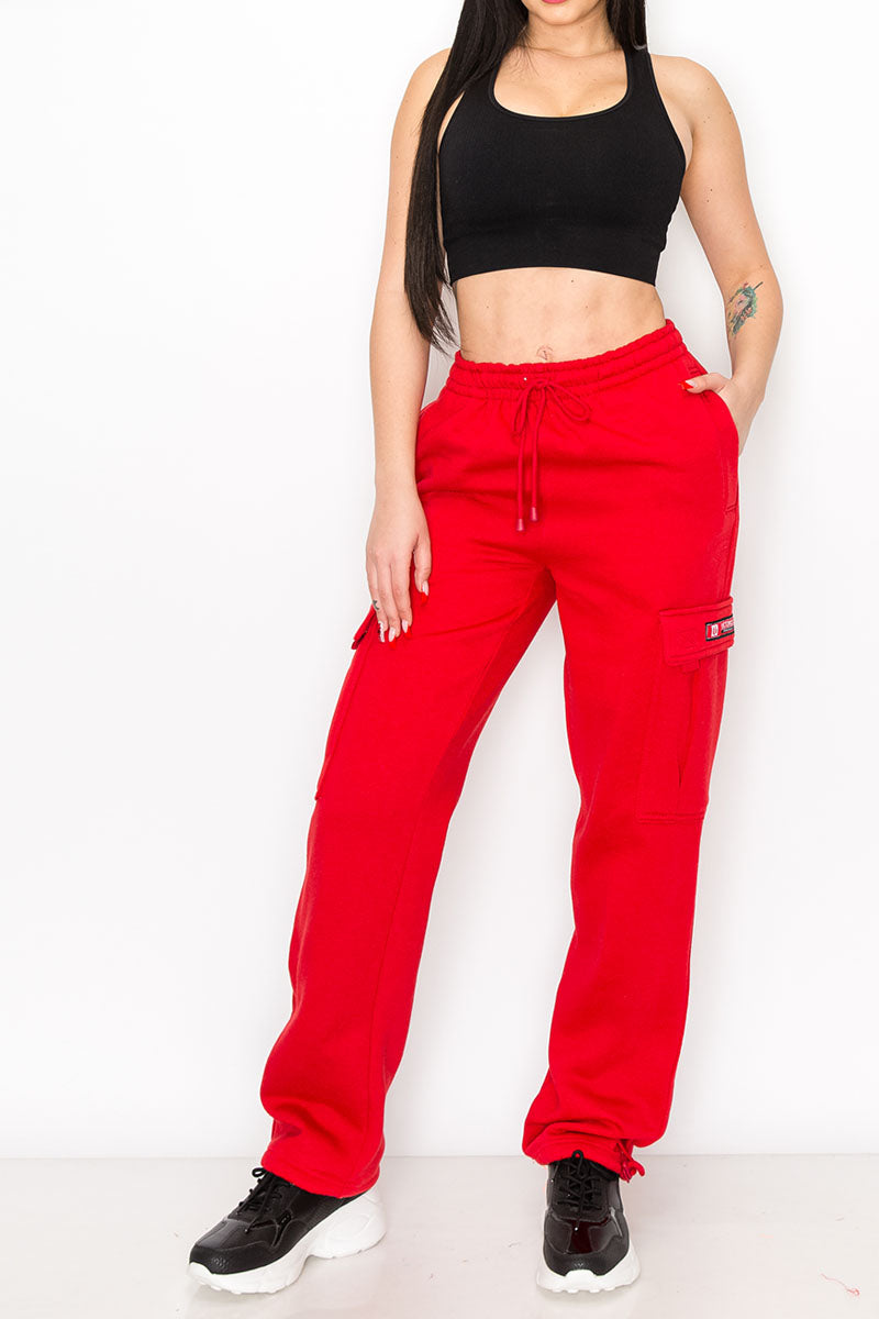 UNISEX FLEECE HEAVYWEIGHT CARGO SWEATPANTS - Red