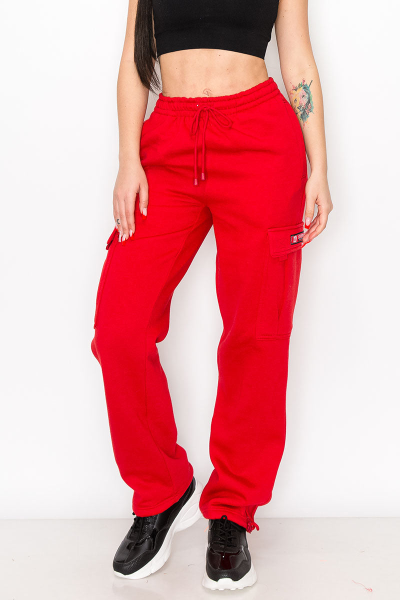 UNISEX FLEECE HEAVYWEIGHT CARGO SWEATPANTS - Red