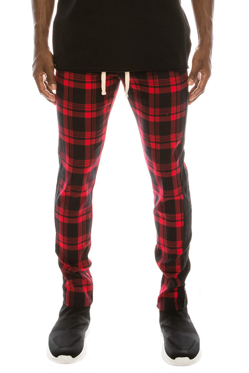 red and black plaid dress pants mens INSPIRE CHIC Men's Casual Flat Front Stretch Business Plaid Pattern Pants 28 Black Red