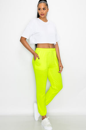 Essential Fleece Sweatpants Neon Green VICTORIOUSUSA