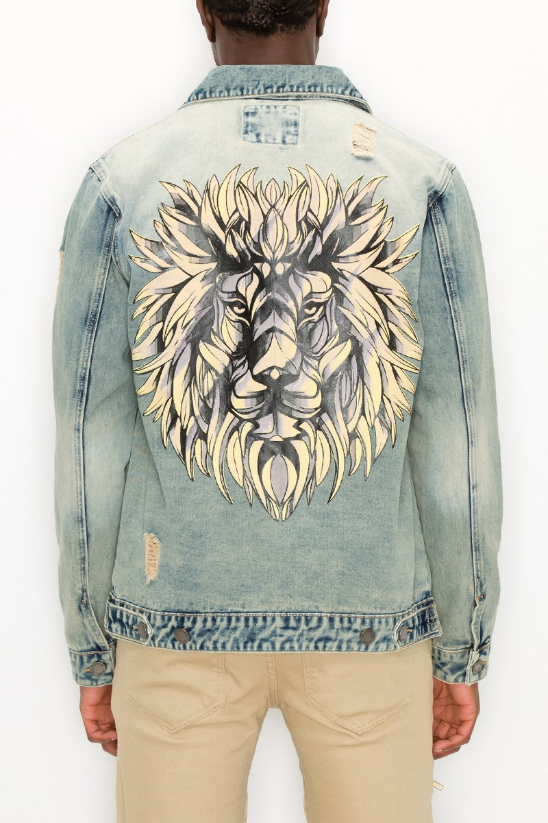 Distressed Lion Denim Jacket