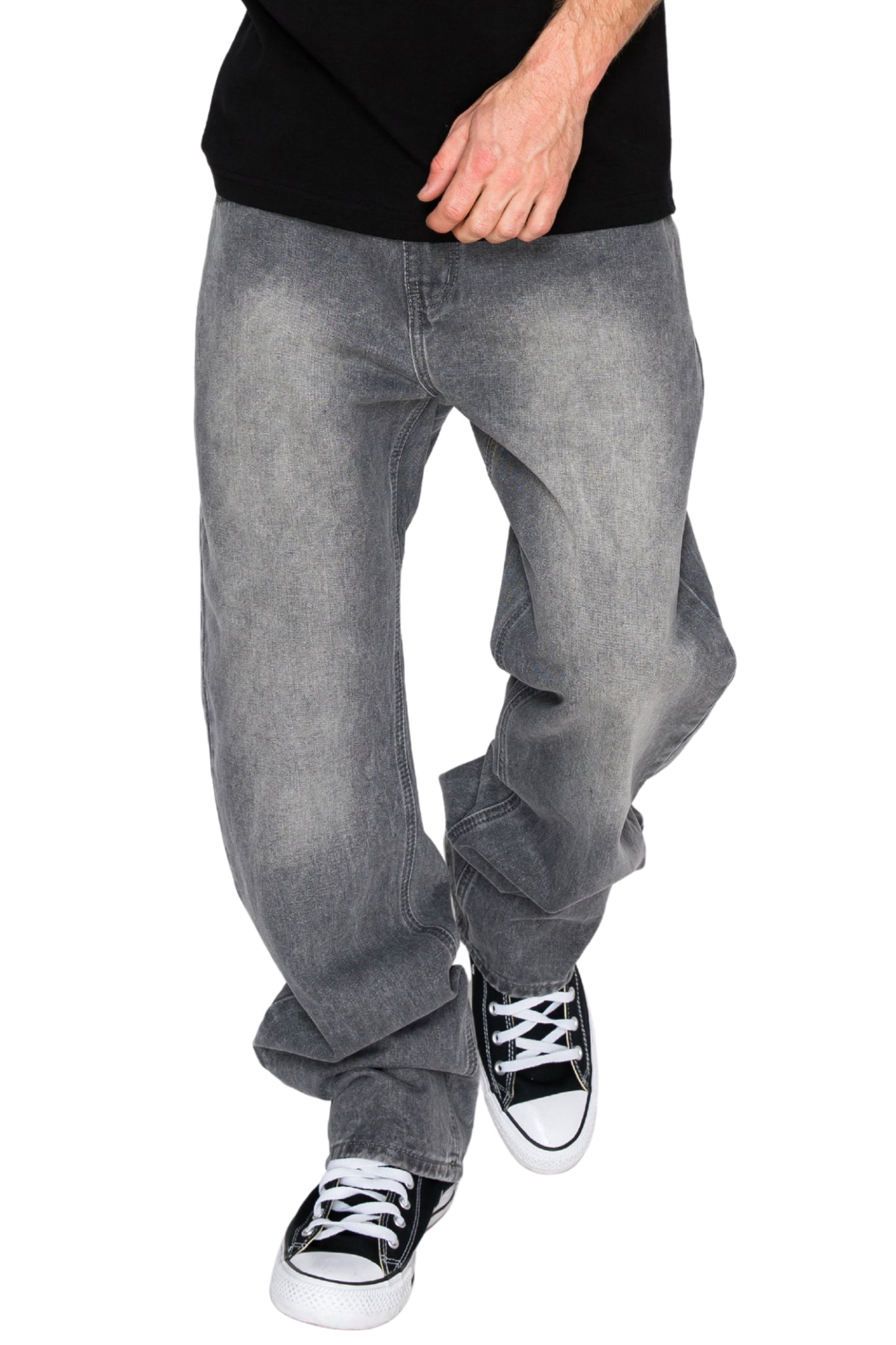 Men's ATLAS Essential Baggy Denim Jeans Stone Black | VICTORIOUS