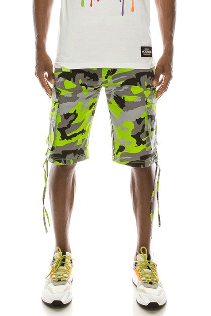 Camo Belted Cargo Shorts - Lime