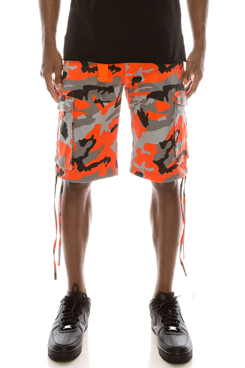 Camo Belted Cargo Shorts - Orange