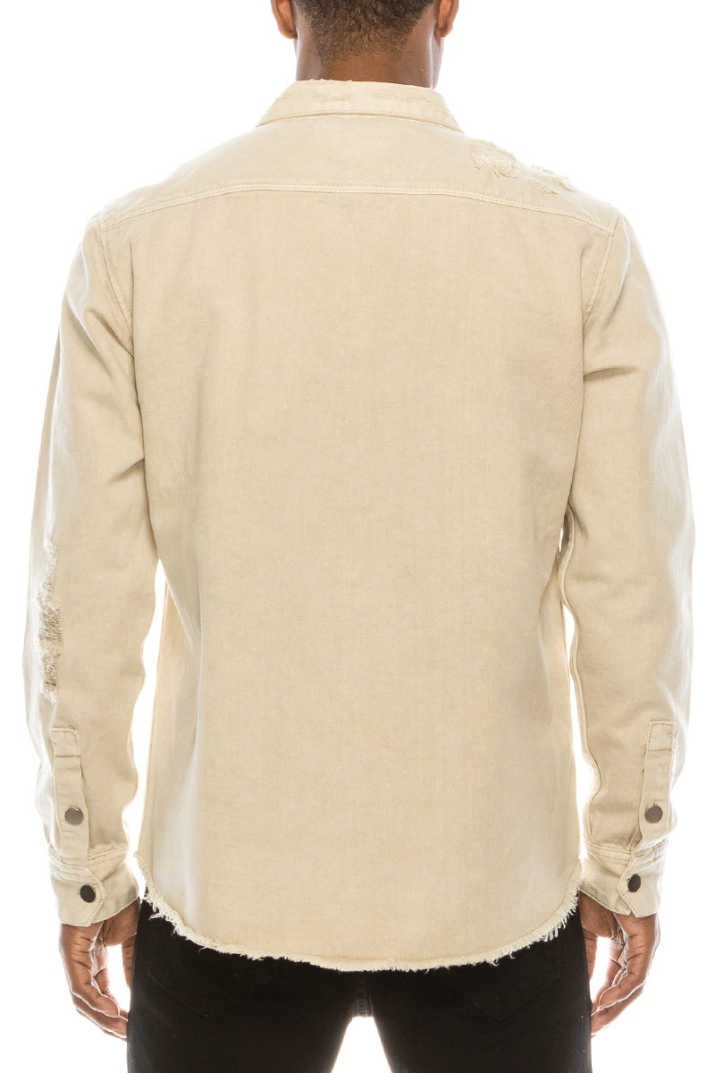 Ripped Denim Overshirt - Sand