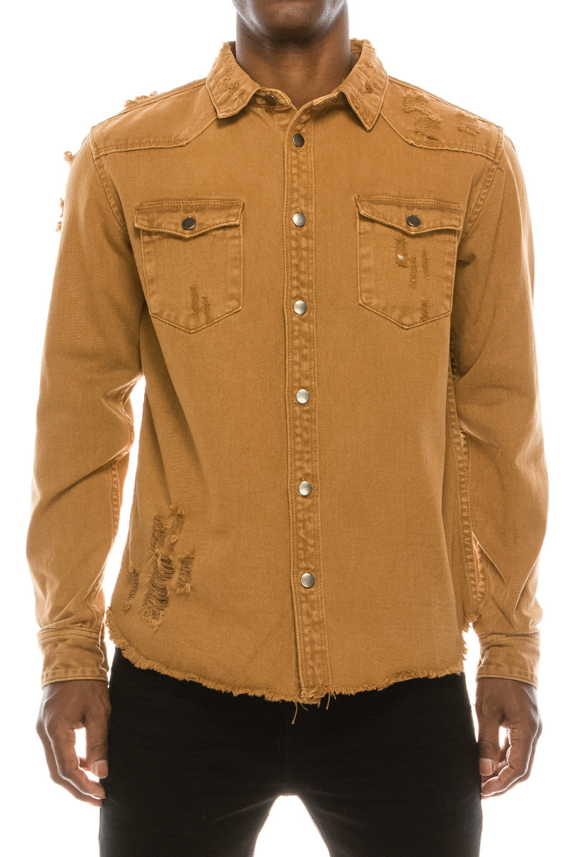 Ripped Denim Overshirt - Wheat