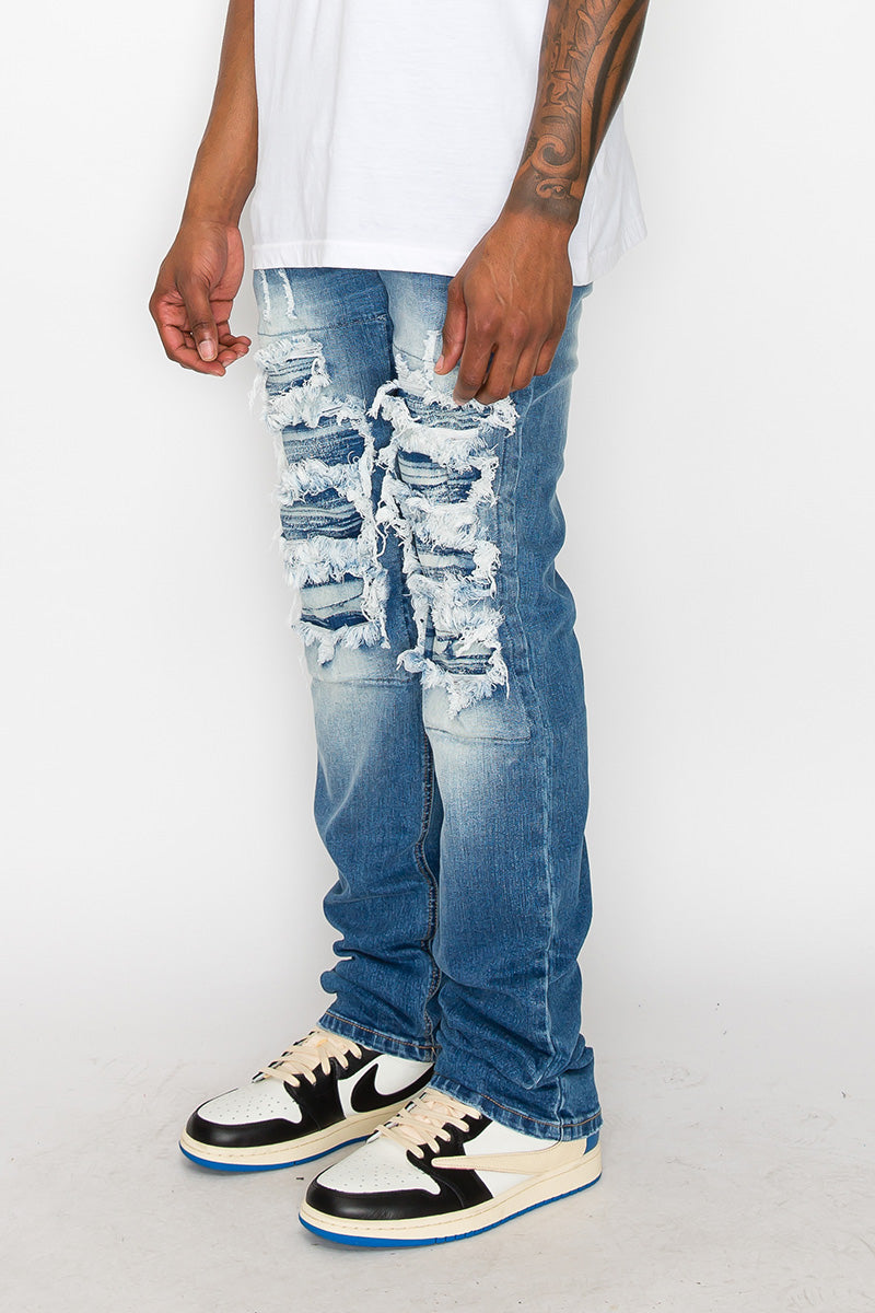 Stacked Fit Distressed Denim Jeans