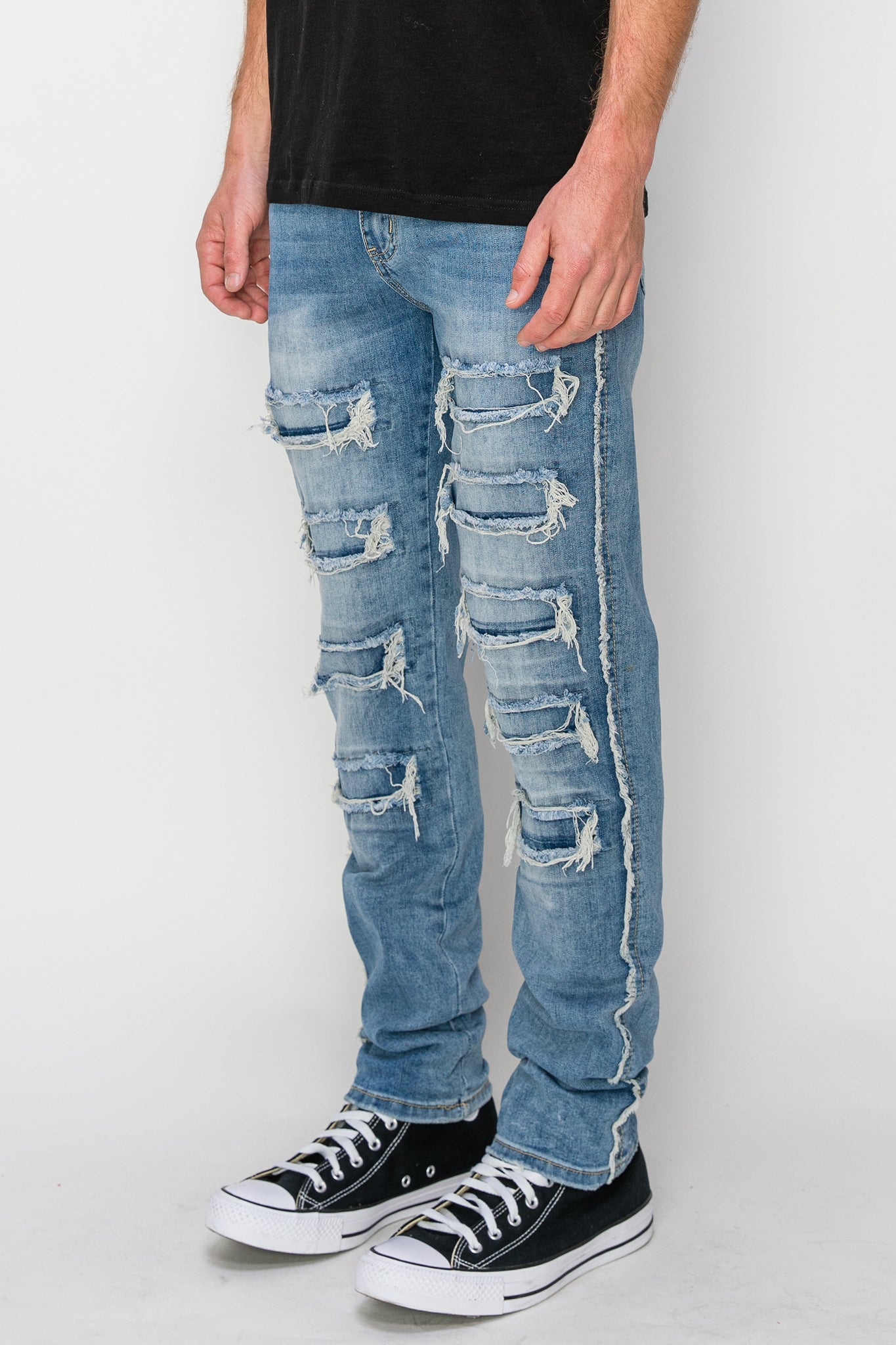 Side Raw Edge Rip & Repair Denim Jeans