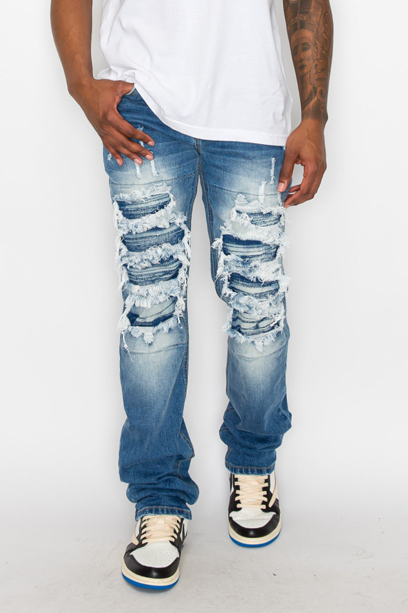 Stacked fit distressed denim Jeans