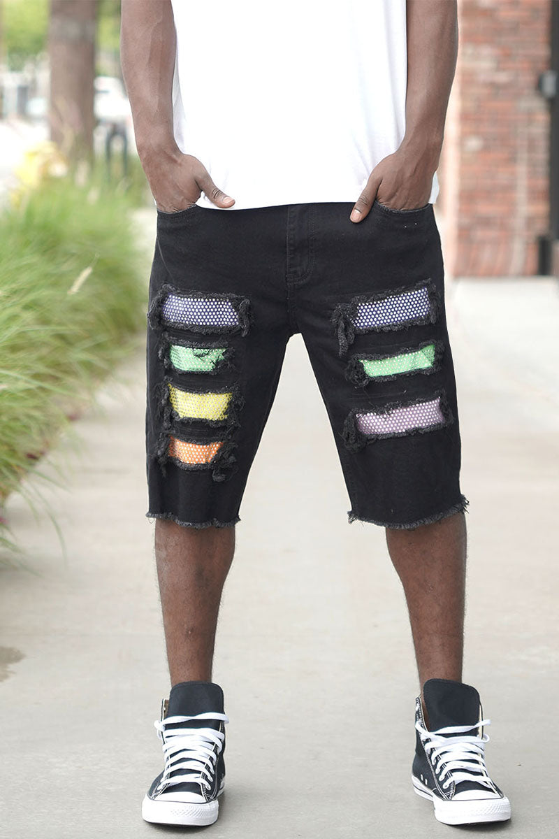 Color Diamond Denim Shorts