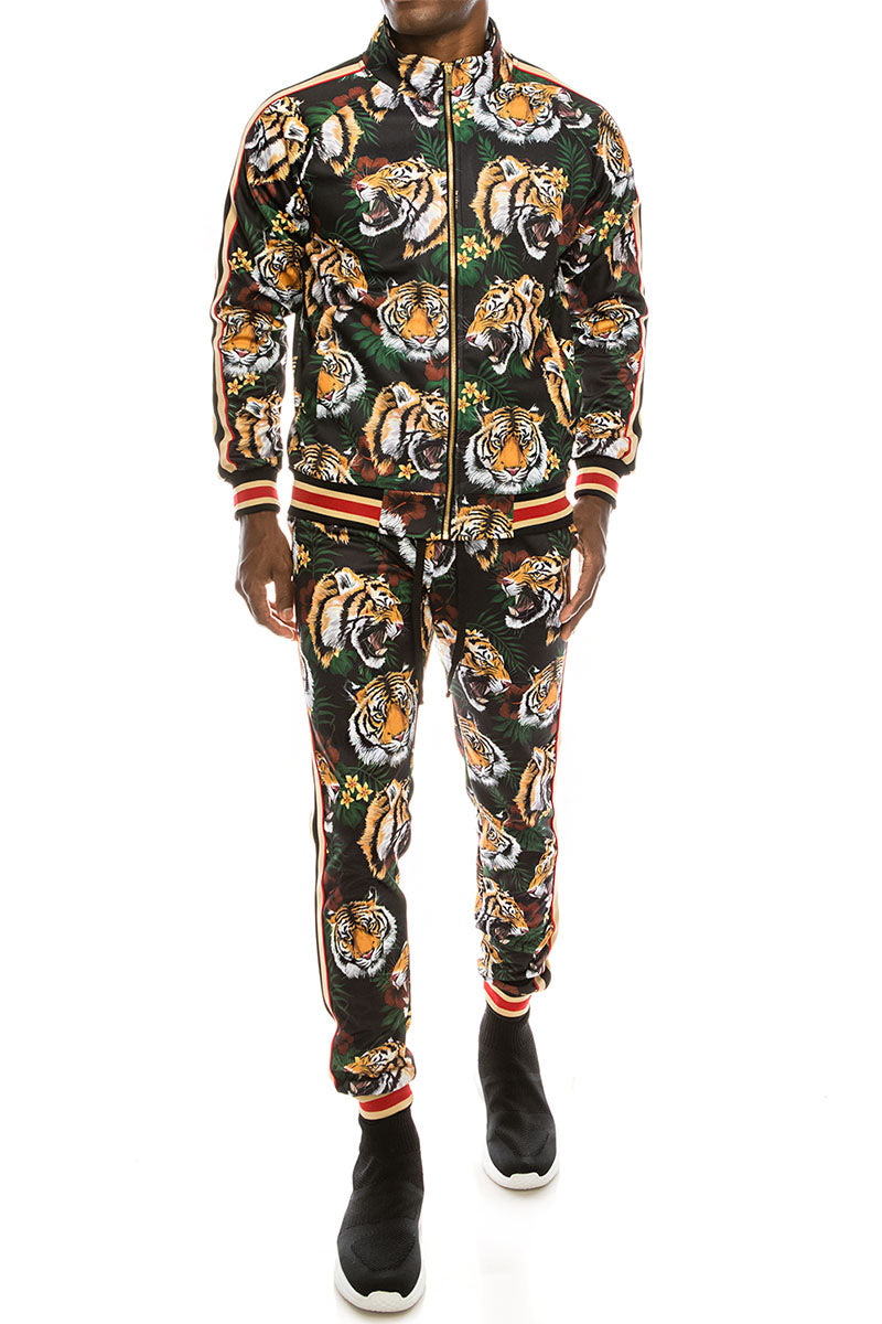 Tiger Floral Track Suit - Black