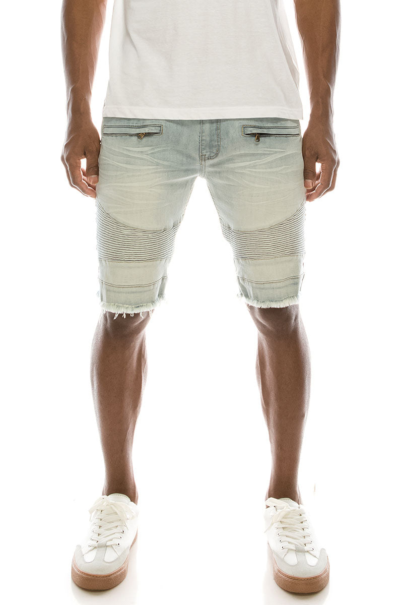 BIKER DENIM SHORTS - CLOUD BLUE