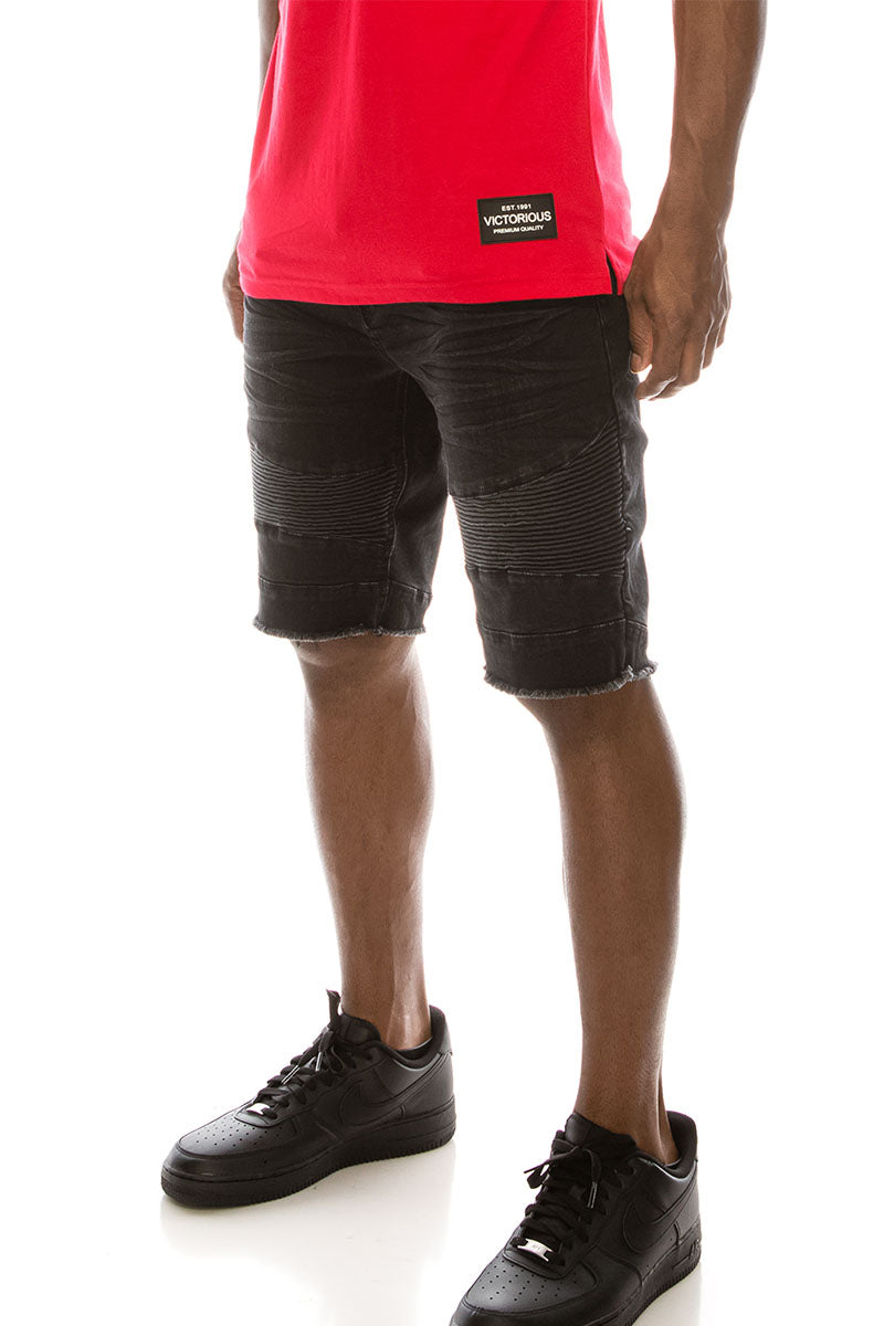 BIKER DENIM SHORTS - SPIDER