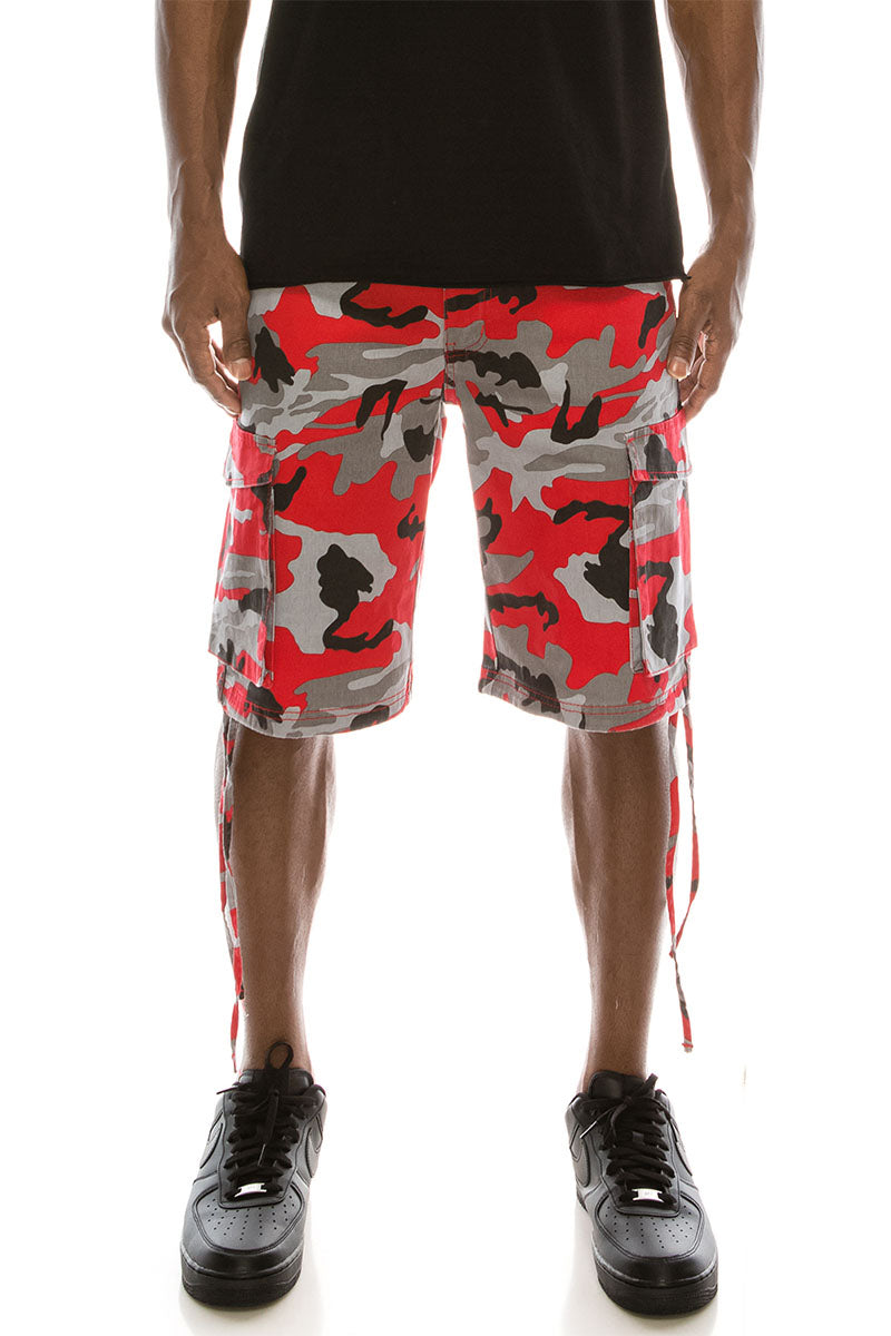 Camo Belted Cargo Shorts - Red