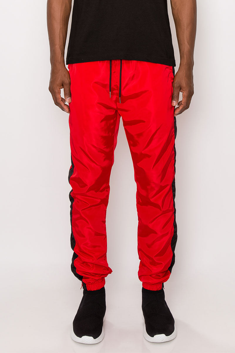 Striped Windbreaker Track Pants - Red/Black