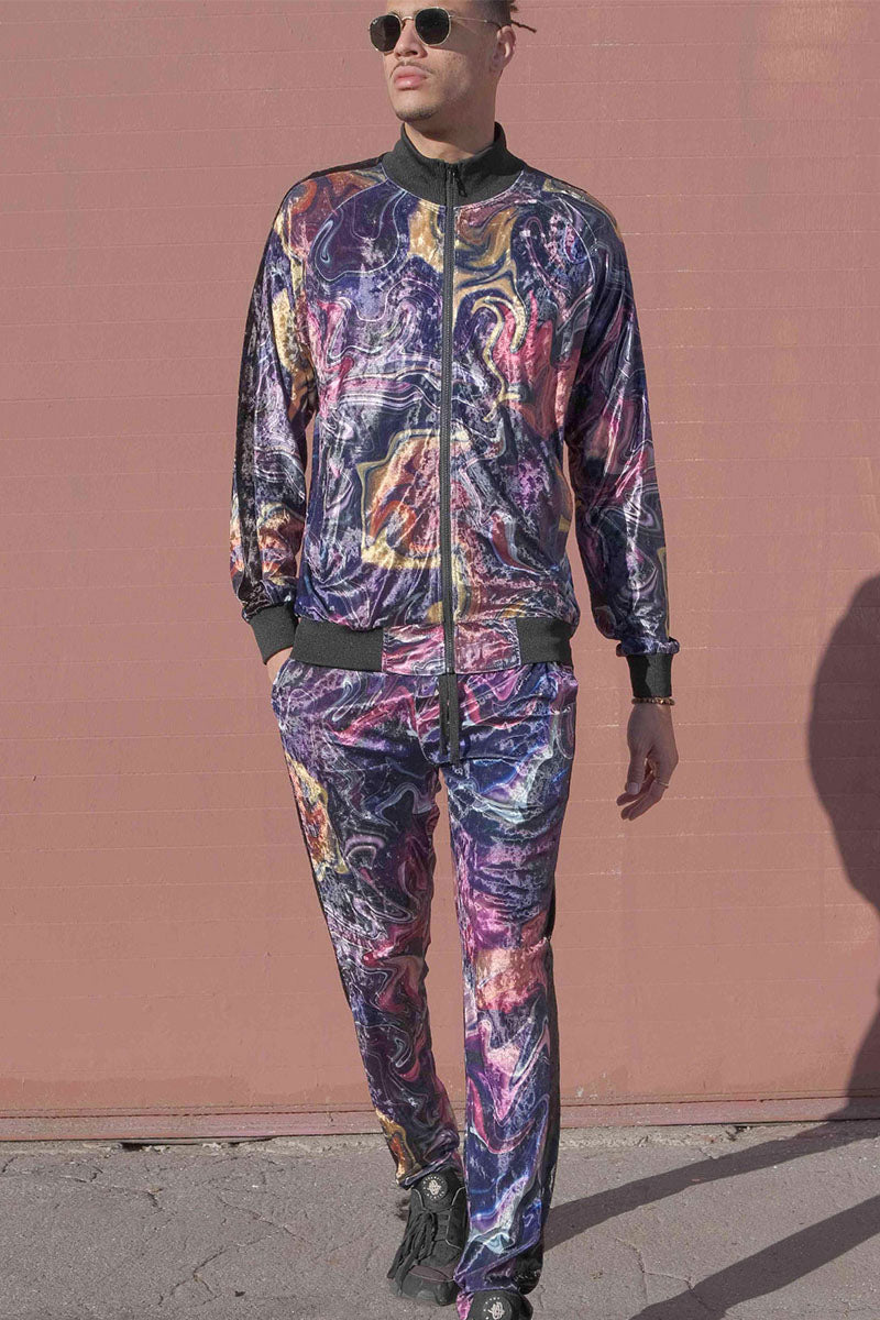 VELVET MARBLE TRACKSUIT SET - PURPLE CARAMEL