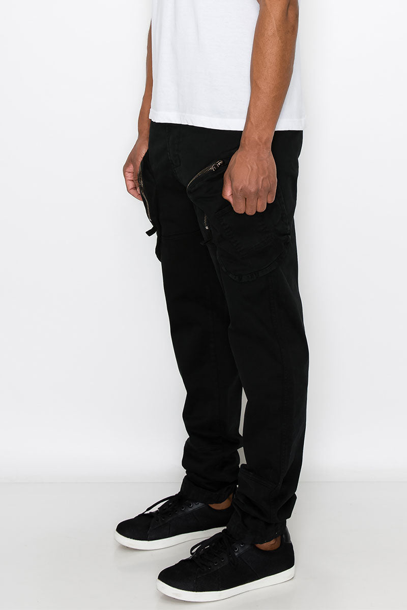 GARMENT WASHED ZIPPER CARGO PANTS