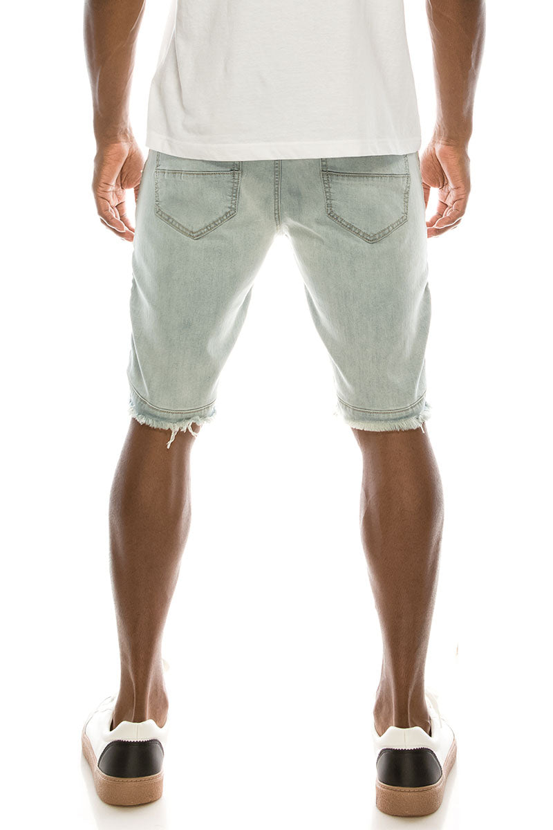 BIKER DENIM SHORTS - CLOUD BLUE