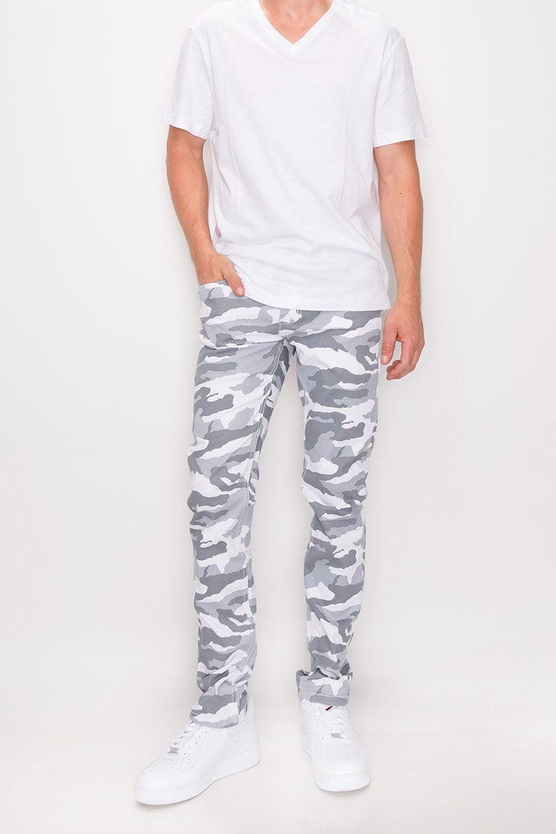 CAMOUFLAGE SKINNY FIT PANTS - WHITE CAMO