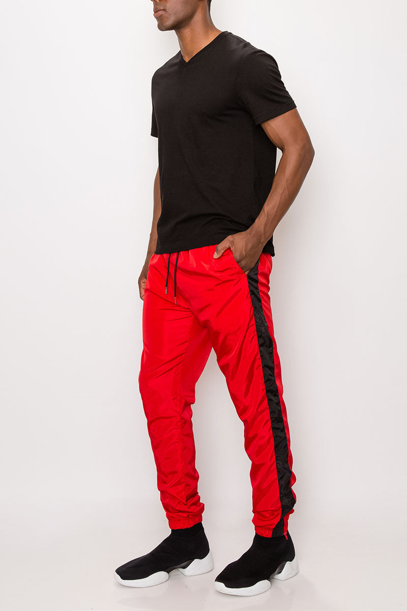 Striped Windbreaker Track Pants - Red/Black