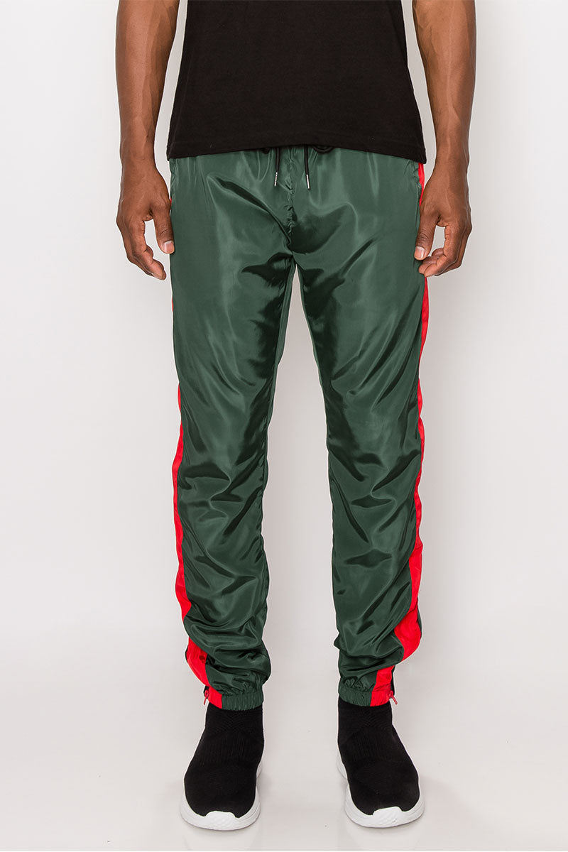 Striped Windbreaker Track Pants - Green/Red