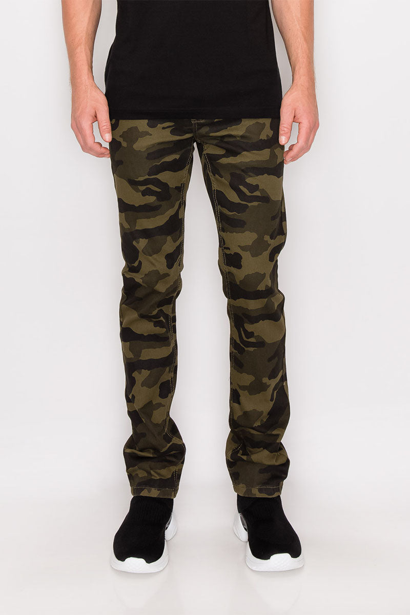 CAMOUFLAGE SKINNY FIT PANTS - OLIVE CAMO