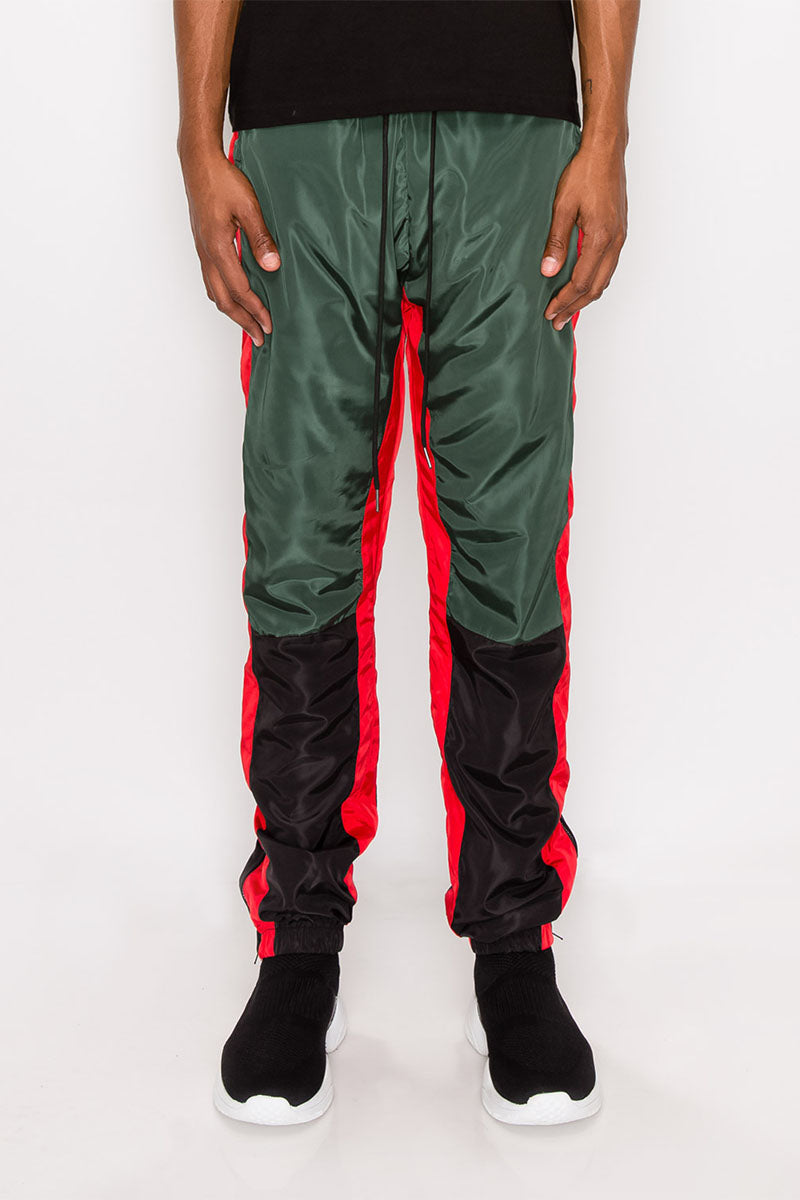 Tri Color Windbreaker Track Pants - Green