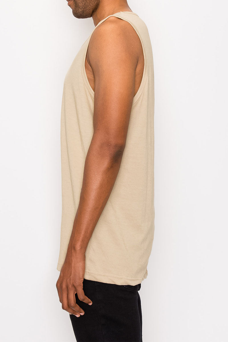 ESSENTIAL LONG LENGTH TANK TOP - KHAKI