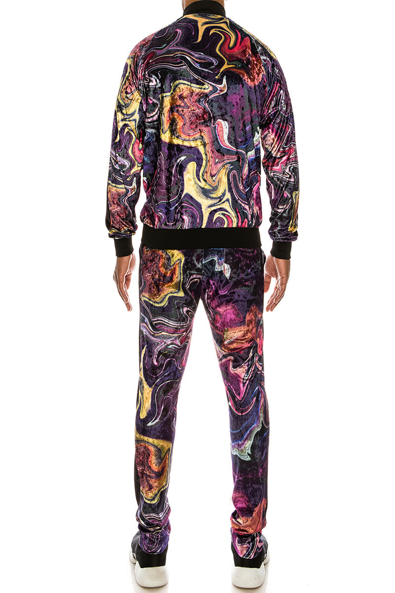 VELVET MARBLE TRACKSUIT SET - PURPLE CARAMEL