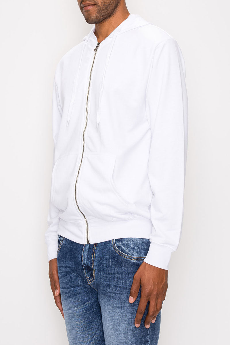 French Terry Zip Down Hoodie - White