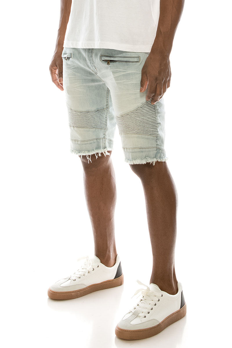 BIKER DENIM SHORTS - CLOUD BLUE