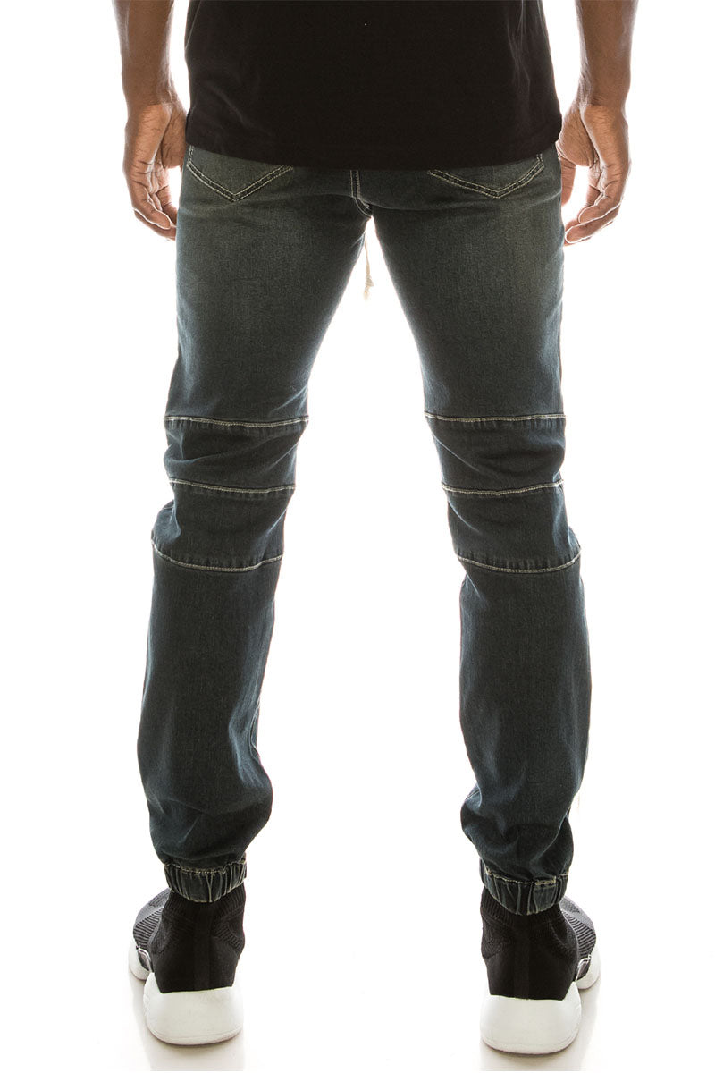 Victorious Men's Distressed Biker Denim Jogger Pants – Moto Jeans, Size L