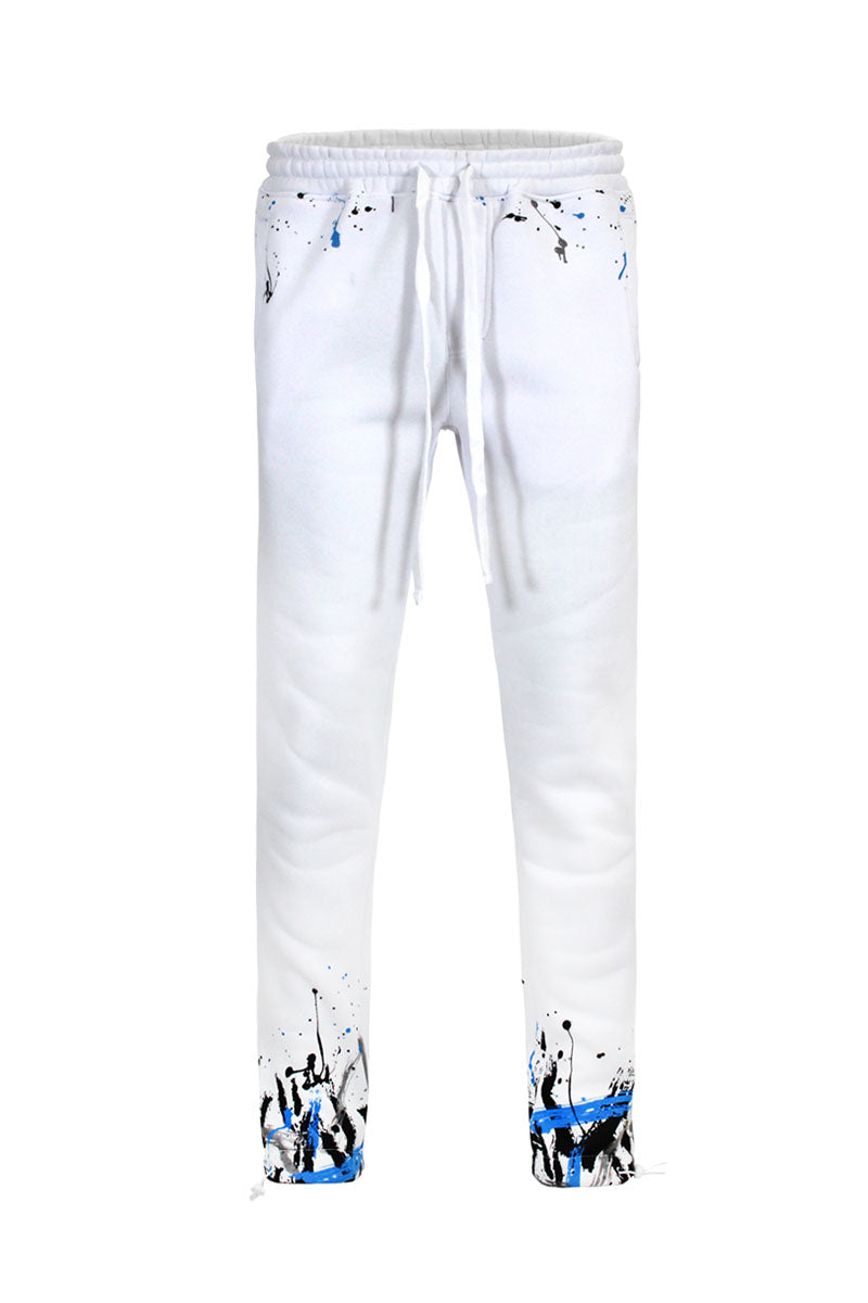 PAINT SPLATTER FLEECE SET - WHITE/SKY BLUE