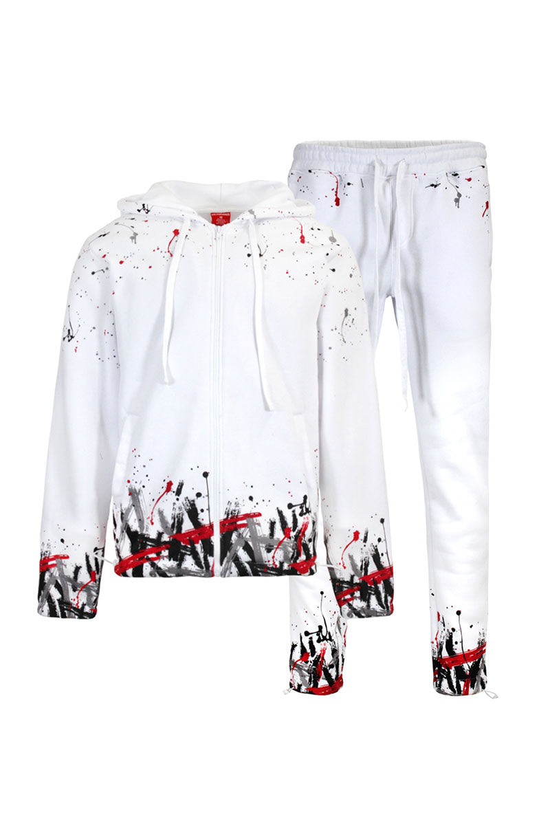 PAINT SPLATTER FLEECE SET - WHITE/RED