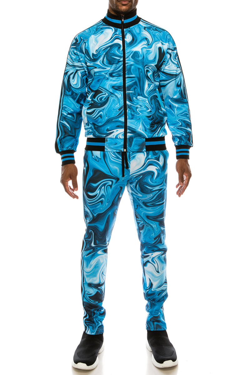 Marble Track Suit - Royal Blue