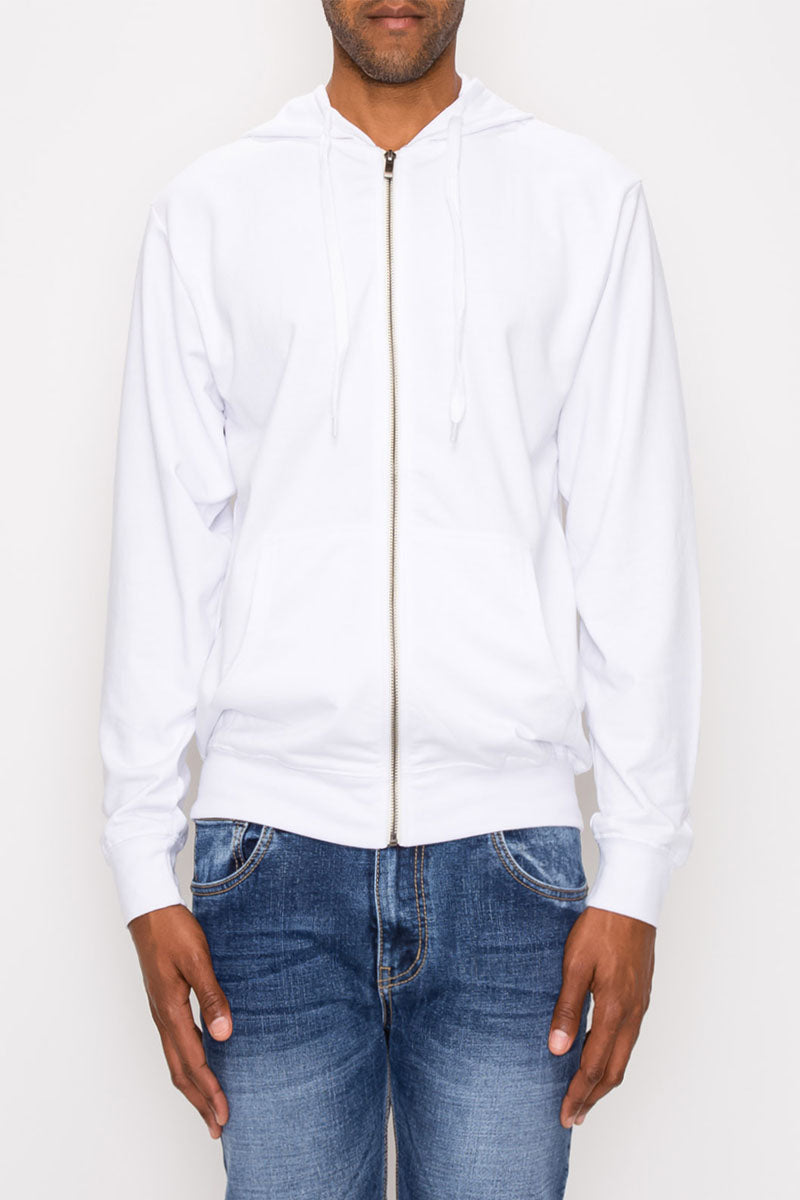 FRENCH TERRY ZIP DOWN HOODIE - WHITE