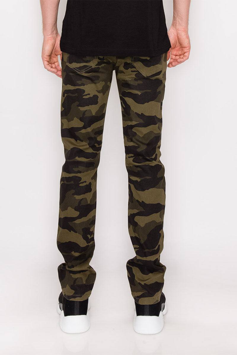 CAMOUFLAGE SKINNY FIT PANTS - OLIVE CAMO