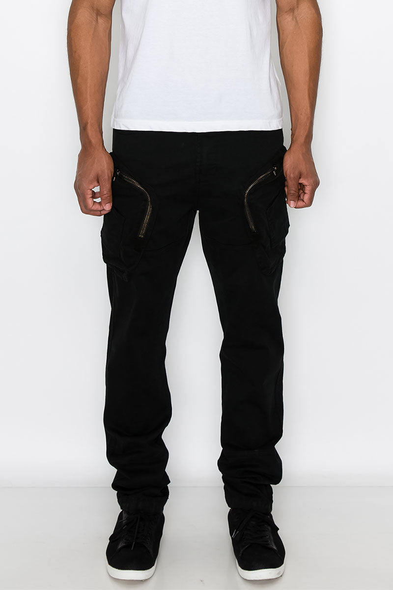 GARMENT WASHED ZIPPER CARGO PANTS