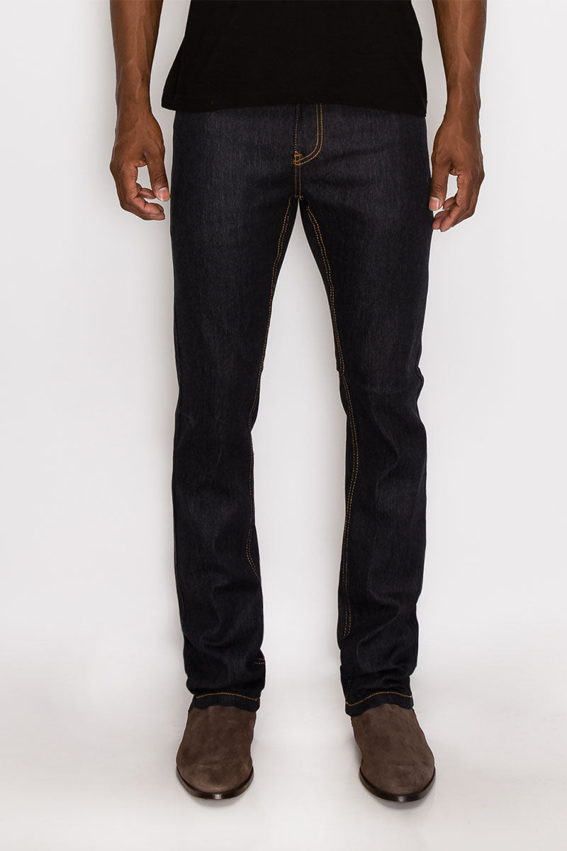 SLIM RAW DENIM JEANS - BLACK / TIMBER