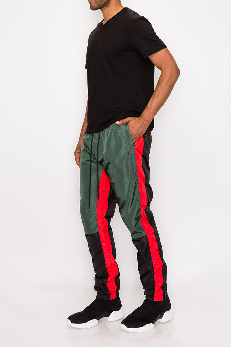 Tri Color Windbreaker Track Pants - Green