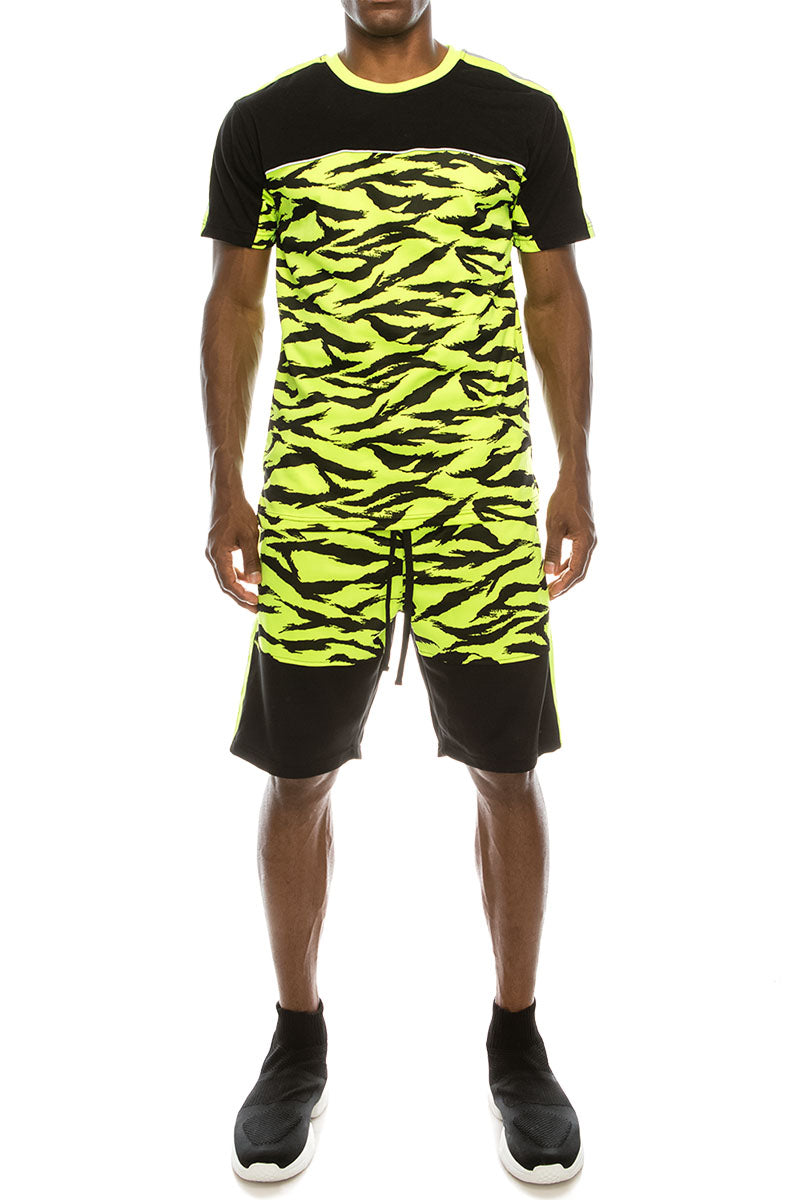 Reflective Tape Tiger Camo Track Suit - Neon Yellow