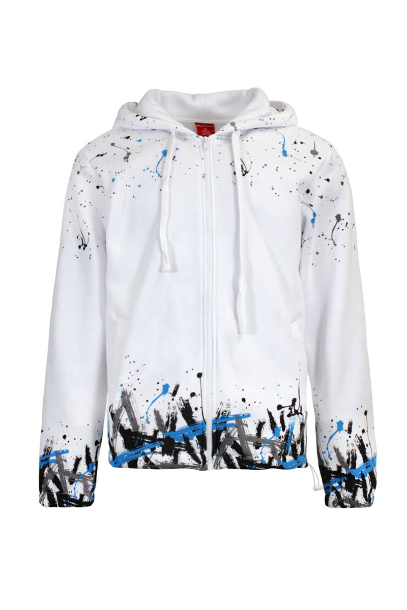 PAINT SPLATTER FLEECE SET - WHITE/SKY BLUE