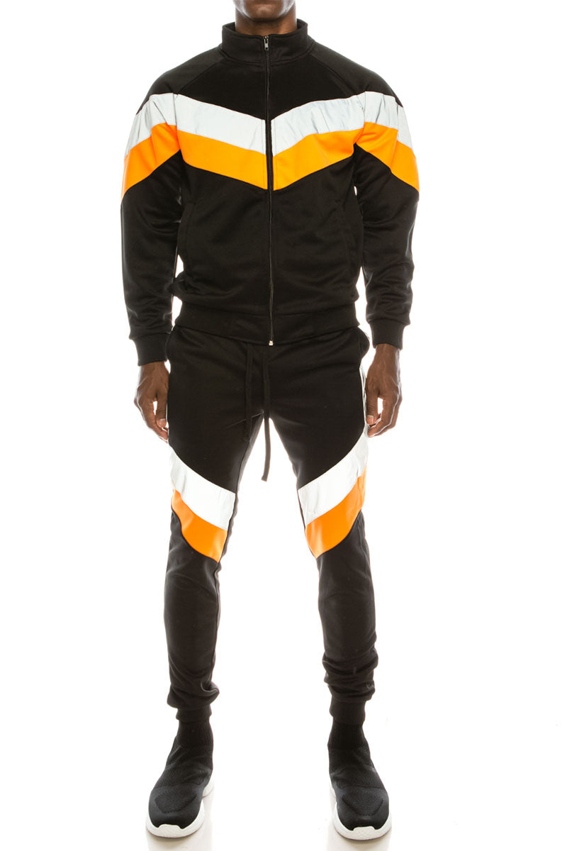 Reflective Panel Track Suit - Neon Orange