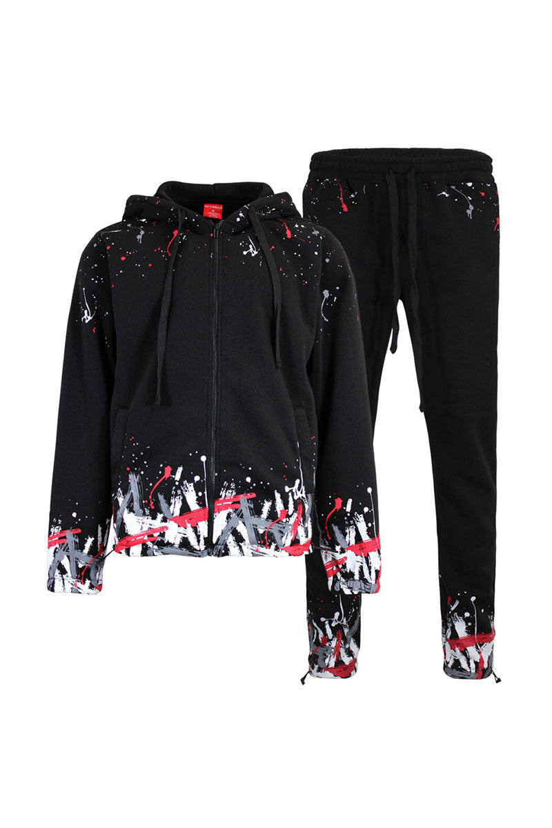 PAINT SPLATTER FLEECE SET - BLACK/RED