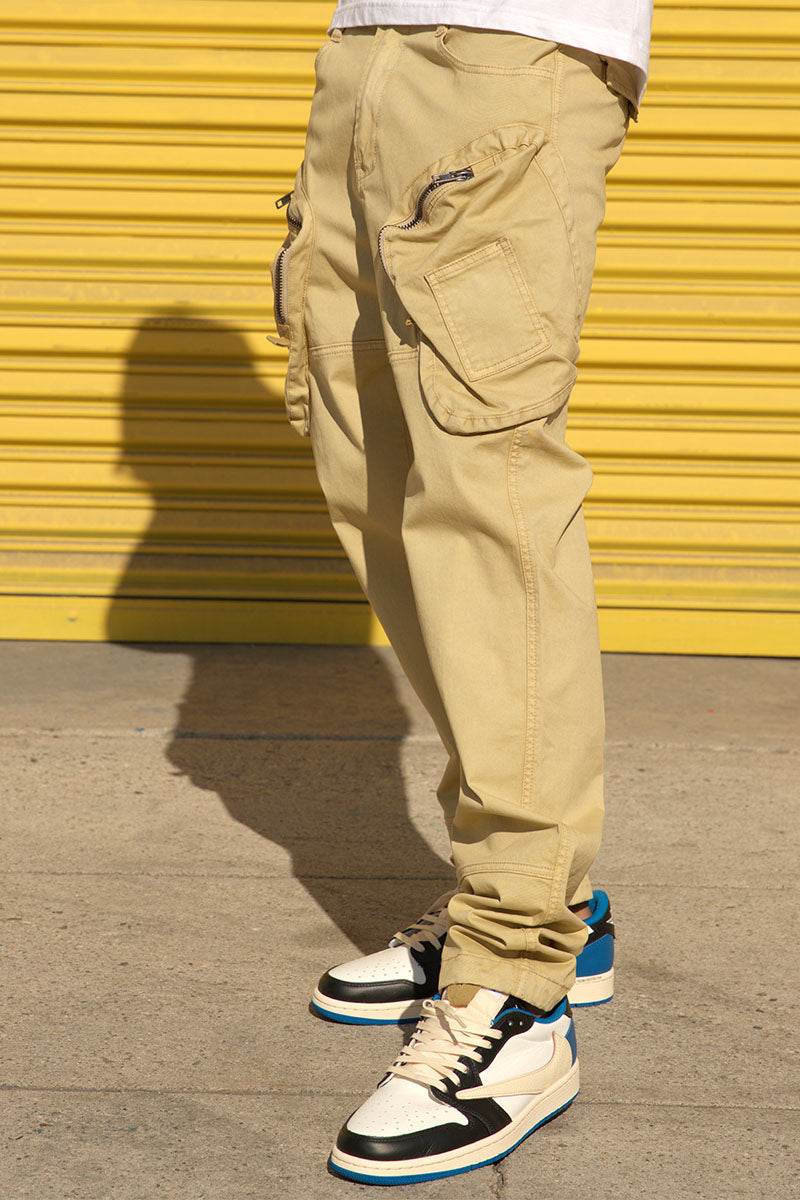 GARMENT WASHED ZIPPER CARGO PANTS